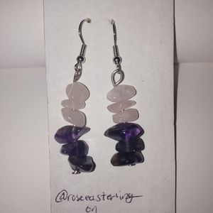 Handmade rose quartz and amethyst earrings